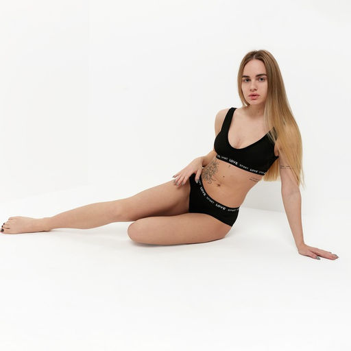 Комплект женский (топ,трусы), цвет чёрный, размер ONE SIZE (42-48)
