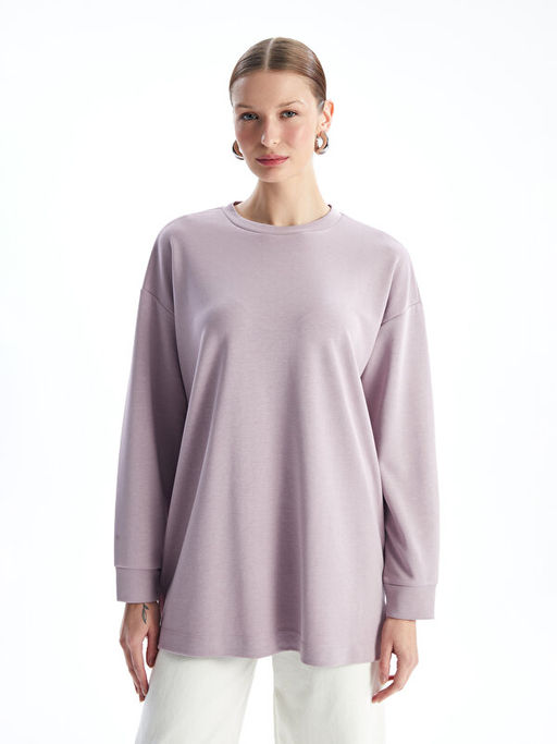 Bisiklet Yaka D?z Oversize Kad?n Sweatshirt Tunik