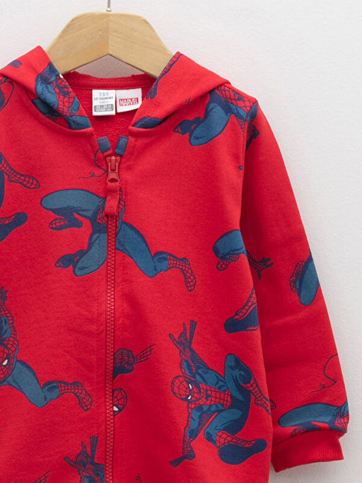Kap??onlu Uzun Kollu Spiderman Bask?l? Erkek Bebek Fermuarl? Sweatshirt - Waikiki фото 3