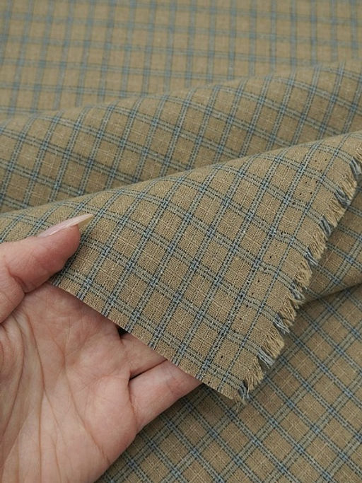 Пестрядь Клетка цв.кофейно-оливковый, ш.1.45м, хлопок-85%, п/э-15%, 150гр/м.кв - Купава фото 3