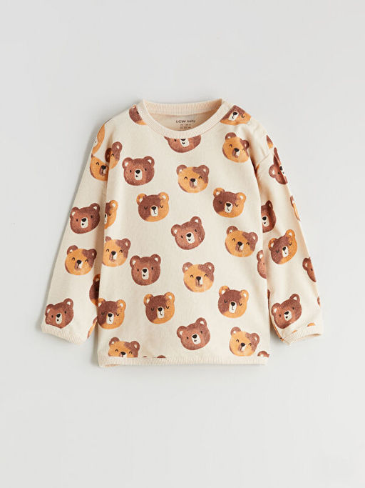 Sevimli Ay? Bask?l? Erkek Bebek Sweatshirt