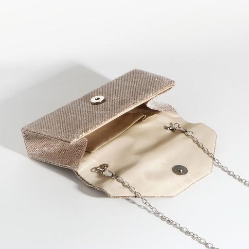 Сумка-клатч женская вечерняя на магните, на длинной цепочке, мерцающая, золотистая