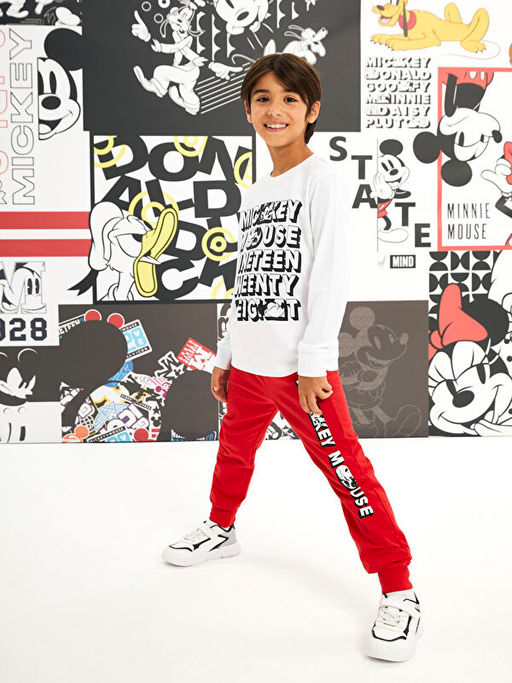 Bisiklet Yaka Mickey Mouse Bask?l? Uzun Kollu Erkek ?ocuk Sweatshirt ve E?ofman Alt? - Waikiki фото 3