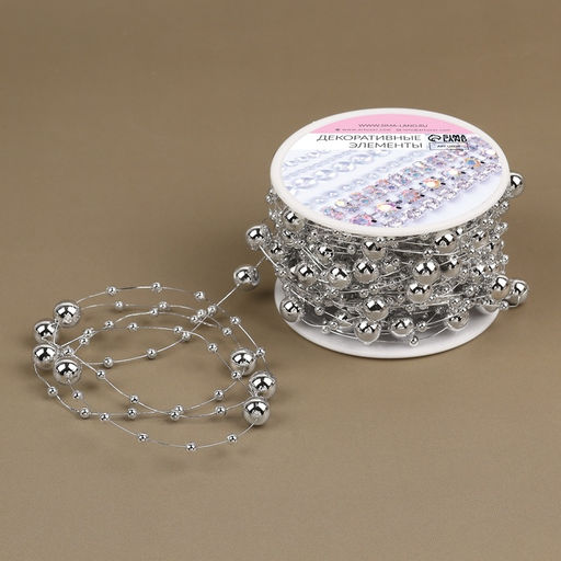 Жемчуг на леске, 3/8 мм, 10±1 м, цвет серебряный