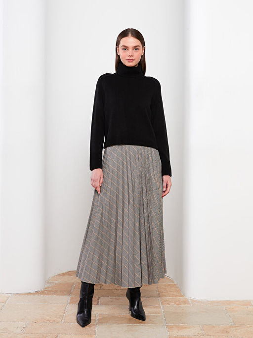 Bal?k?? Yaka D?z Uzun Kollu Kad?n Triko Kazak