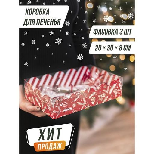 Цена за 5 шт. Коробка новогодняя подарочная с пластиковой крышкой «Подарок», 20×30×8 см