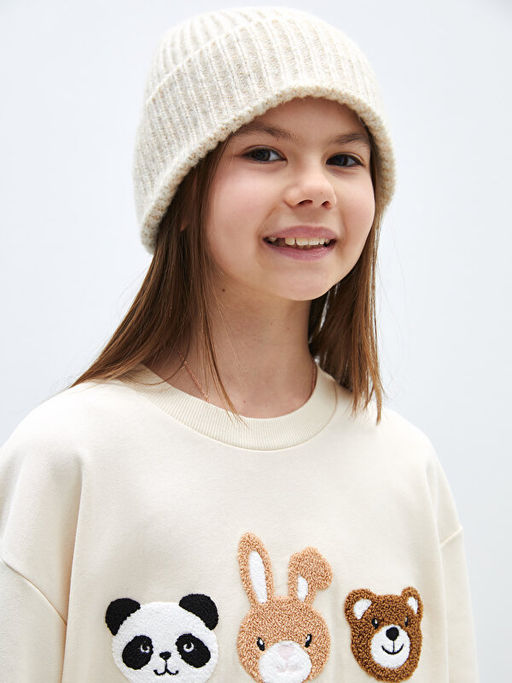 Bisiklet Yaka Nak??l? Uzun Kollu K?z ?ocuk Sweatshirt