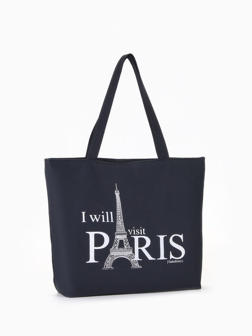 Сумка текстильная шопер на молнии с подкладкой, 42×9×32 см, с рисунком, чёрная/белая