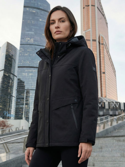 Ветровка женская софтшелл виндстоппер с капюшоном спортивная темно-синего цвета 9616_1TS - Valianly фото 39