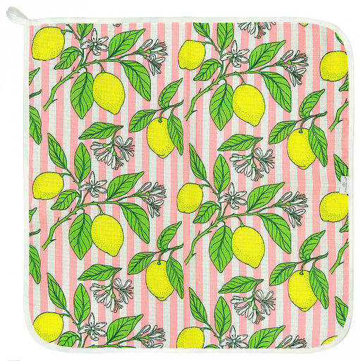 Салфетка хозяйственная 50х50см "Лимончики, вид 7/1", вафельное полотно, декоративная окантовка, хлопок 100%, плотность 165г/м2, без упаковки, "Домашняя мода" (Россия)