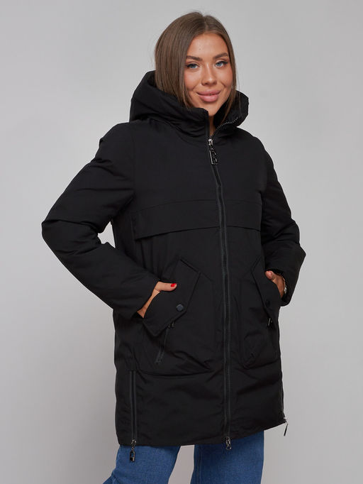 Зимняя женская куртка молодежная с капюшоном черного цвета 58622Ch - RoccaManer фото 13