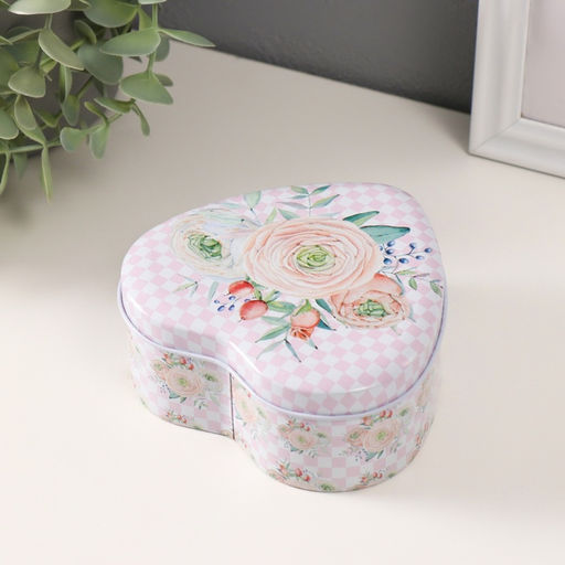 Набор шкатулок для хранения мелочей, украшений Сердце. Нежность цветов, 3 шт., металл, 10.5?12.6?5 см