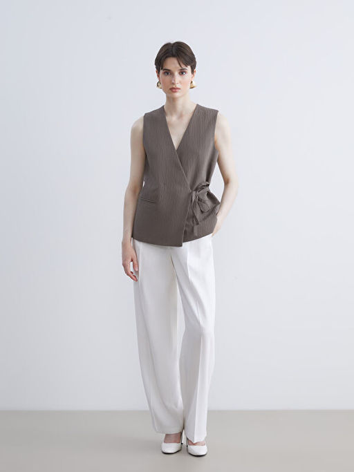 Kruvaze Yaka Dokulu Kad?n Klasik Yelek