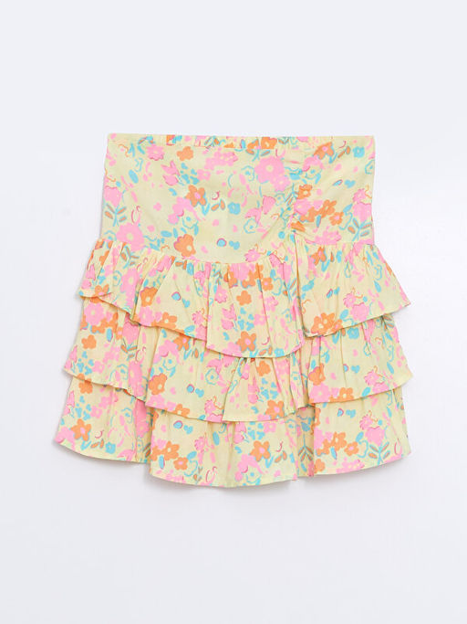 Beli Lastikli ?i?ekli K?z ?ocuk Etek