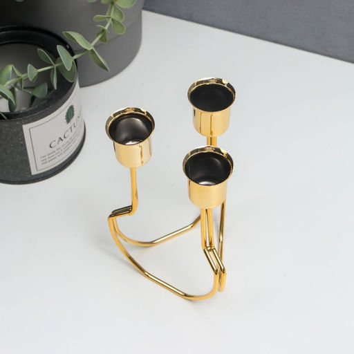 Подсвечник на 3 свечи «Равновесие», металл под золото, 15×10×10 см