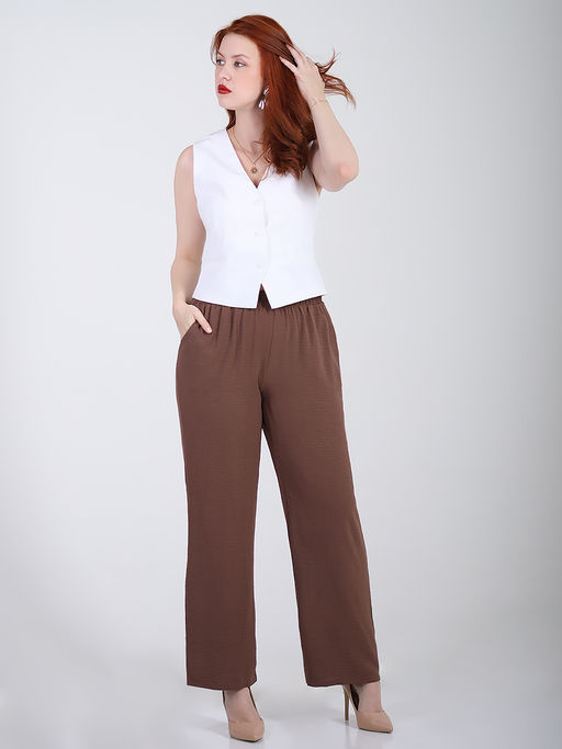 Брюки палаццо из жатки на резинке - Almond фото 7