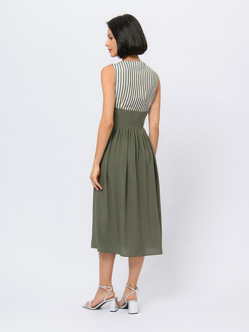 Платье цвета хаки длины миди с принтованным верхом и без рукавов - 1001dress фото 4