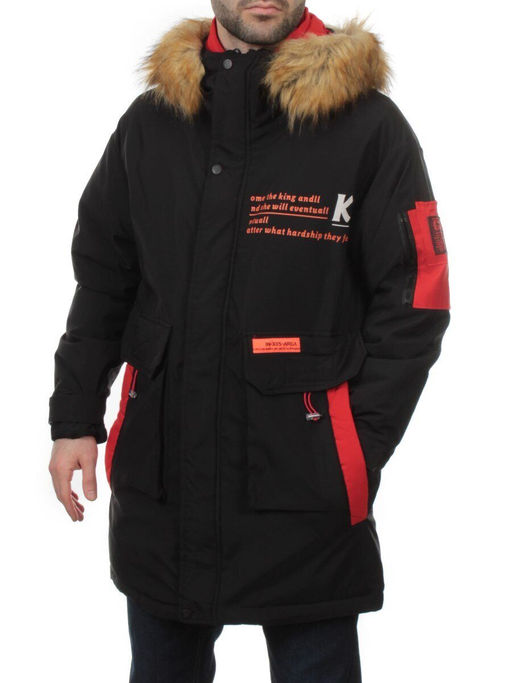 22067 BLACK RED Куртка мужская зимняя облегченная (150 гр. холлофайбер)