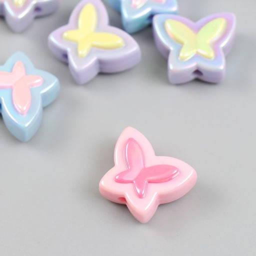 Бусина для творчества пластик, набор 6 шт., Бабочка, цветная с перламутром, 2?1.6 см, МИКС