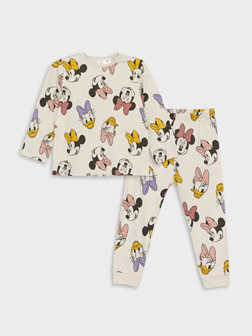 Bisiklet Yaka Minnie Mouse Bask?l? K?z Bebek Pijama Tak?m?