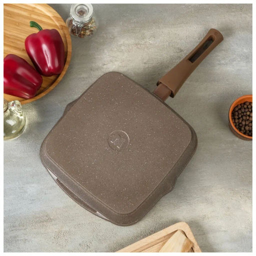 Сковорода-гриль квадр.24*24 АП Гранит brown со съемной ручкой и стекл. крышкой арт.С064806 /Мечта/  фото 10