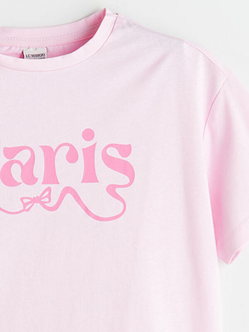 Bisiklet Yaka Paris Bask?l? K?z ?ocuk Ti??rt