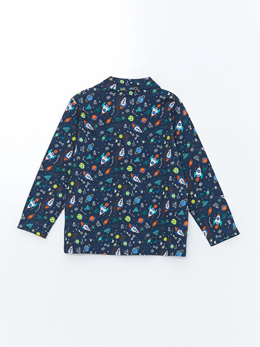 Polo Yaka Bask?l? Erkek ?ocuk Pijama Tak?m?