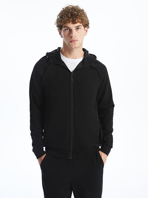 Kap??onlu Uzun Kollu Erkek Fermuarl? Sweatshirt