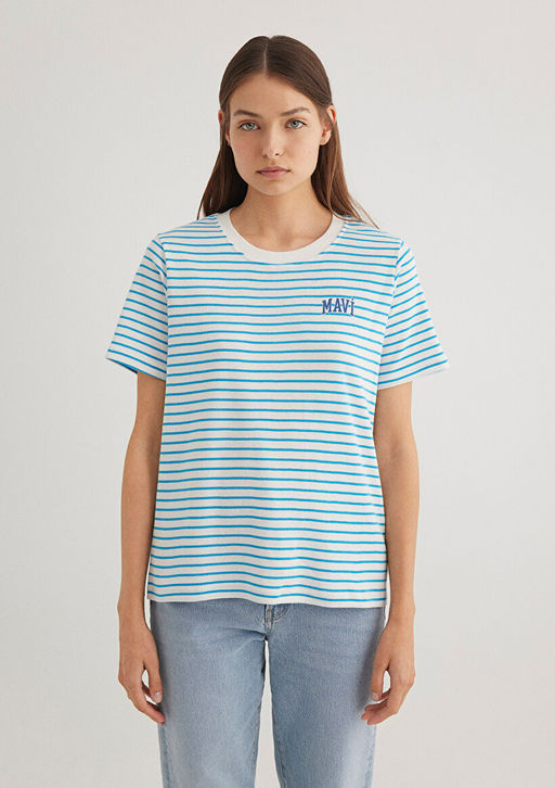 Mavi Logo Bask?l? Mavi Cizgili Tisort фото 3