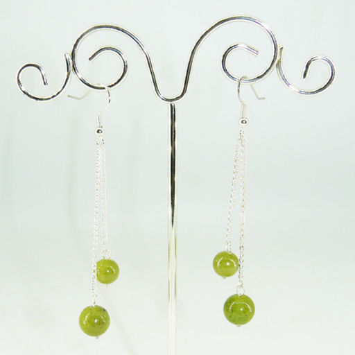 Серьги из нефрита диаметр 8-10 мм на цепи - длина 7 см