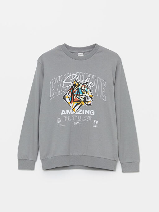 Bisiklet Yaka Bask?l? Uzun Kollu Erkek ?ocuk Ti??rt