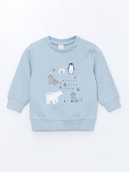 Bisiklet Yaka Bask?l? Erkek Bebek Sweatshirt