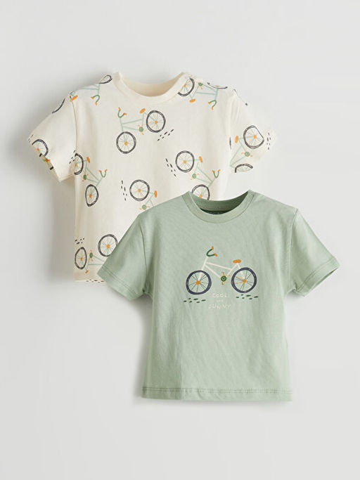 Bisiklet Yaka K?sa Kollu Bask?l? Erkek Bebek Ti??rt 2li