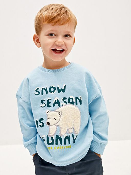 Bisiklet Yaka Uzun Kollu Bask?l? Erkek Bebek Sweatshirt - Waikiki фото 2