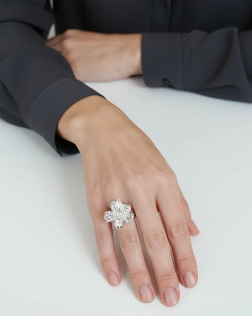 Кольцо с белым серебрением