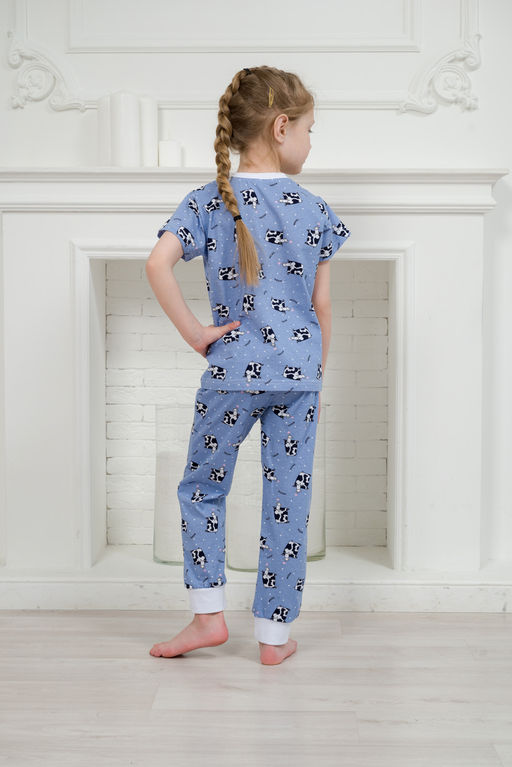 Пижама детская из футболки и брюк из кулирки Коровы голубой - Амадэль фото 8