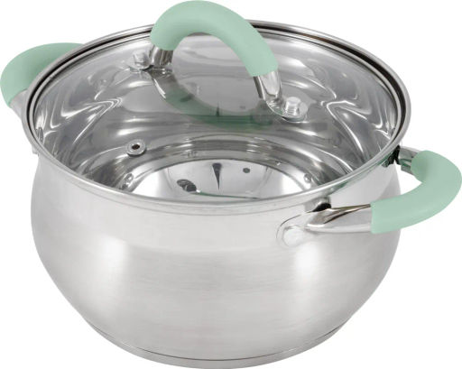 Кастрюля MENTOLO, 2,6 л, из нержавеющей стали с крышкой, ручки с силиконом арт.103576 - Mallony фото 2