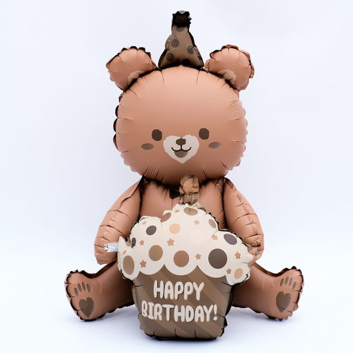 Воздушный шар фольгированный 23" «Мишка с тортом», фигура