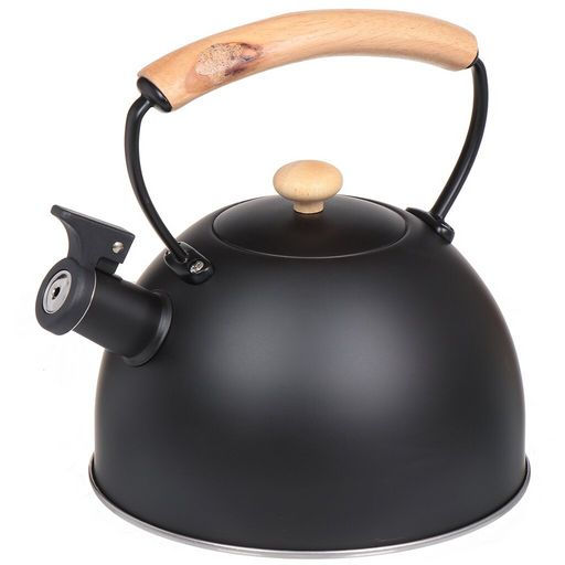 Чайник нерж 3л со свистком, ручка металл и дерево, черный Daniks MSY-078B (347884)  фото 6