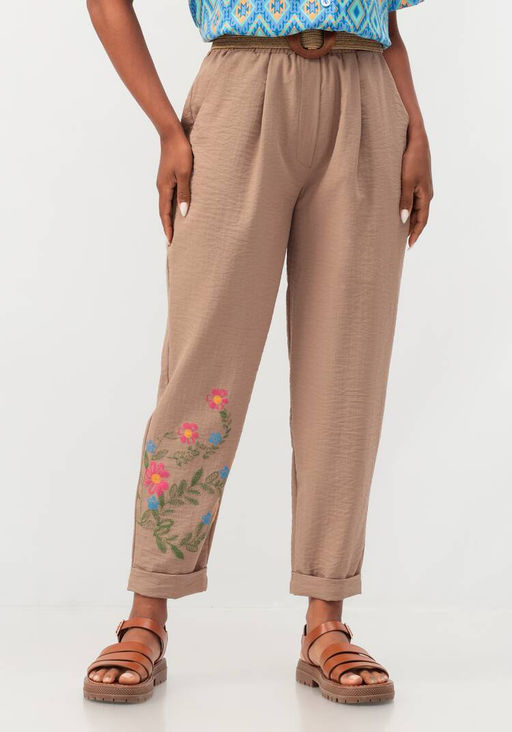 Брюки-бананы с принтом бежевый