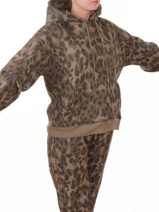 868-6 GREEN/LEOPARD Костюм спортивный зимний женский (95% хлопок, 5% полиэстер)