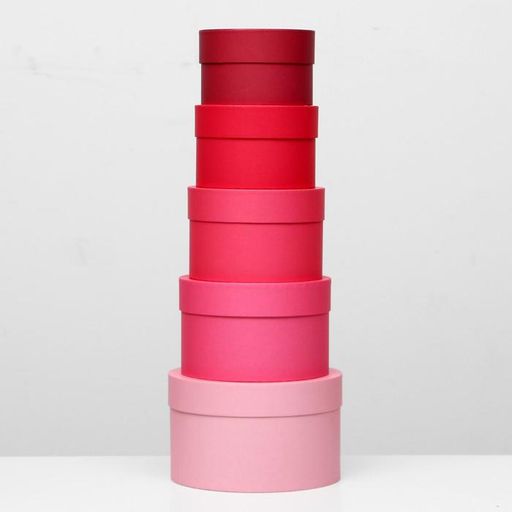 Набор круглых подарочных коробок 5 в 1 «Пантон 200», однотонный, 23×23×14 - 15×15×10 см