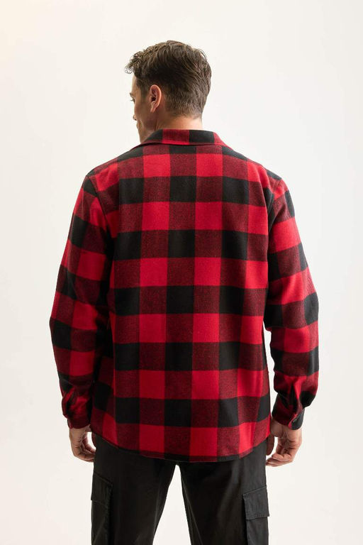 Мужская красная фланелевая рубашка с длинными рукавами и воротником-поло стандартного кроя в клетку Lumberjack - Defacto фото 5