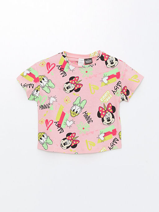 Bisiklet Yaka K?sa Kollu Minnie Mouse Bask?l? K?z Bebek Ti??rt
