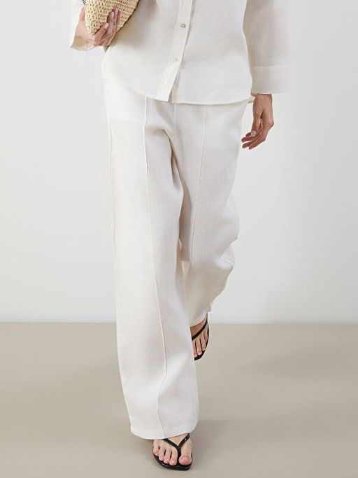 Beli Lastikli %100 Keten Kad?n Pantolon