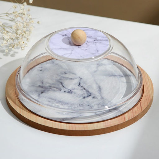 Блюдо с крышкой Дорого внимание Белый мрамор, 15 см, пластик