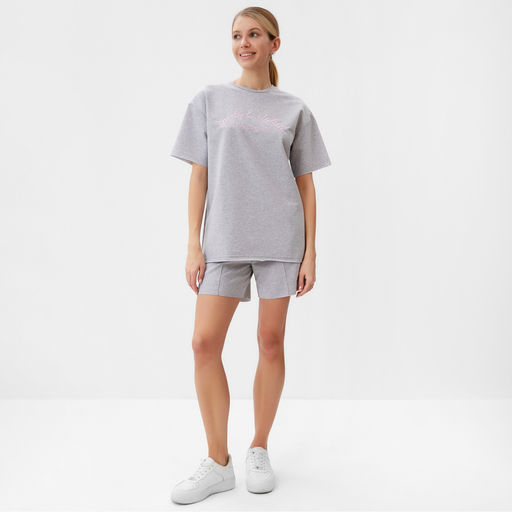Костюм спортивный женский: футболка, шорты, MINAKU: SPORTY & STYLISH, светло-серый, размер 42