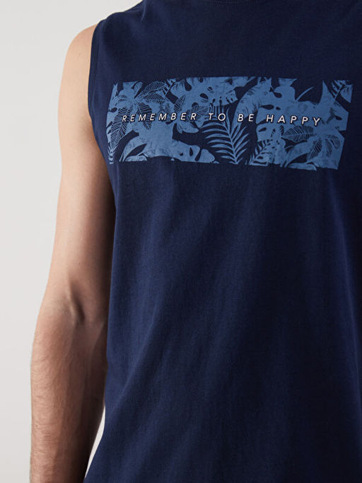 Bisiklet Yaka Bask?l? Erkek Kolsuz Ti??rt