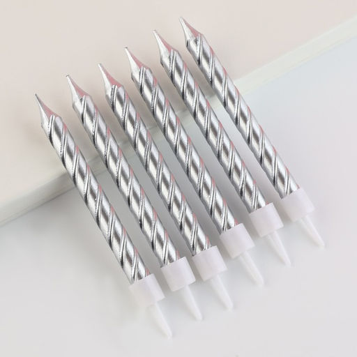 Свечи в торт, серебро, 6 шт, 8,5 х 15 см - Страна карнавалия фото 2