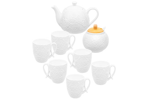 Набор - чайник + сахарница + 6 кружек Розы на бамбуковой подставке - Elan gallery фото 6